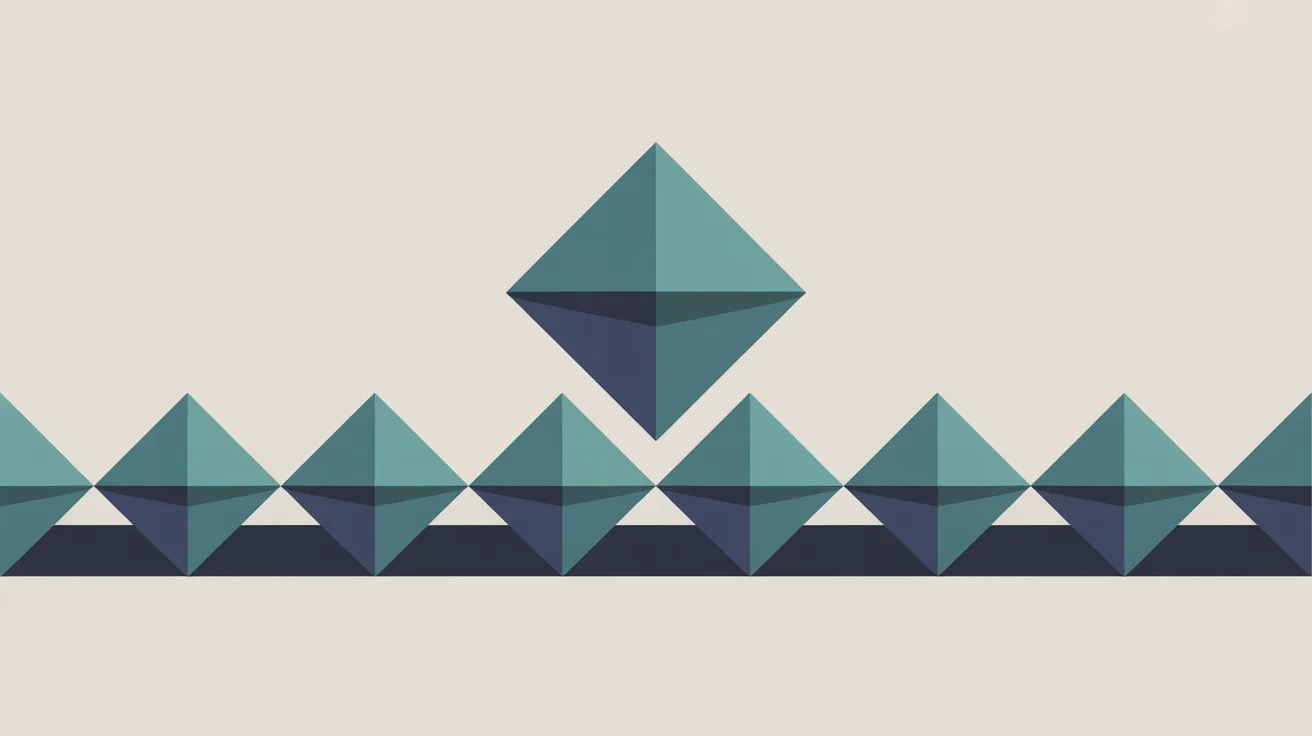 Illustration einer Reihe geometrischer Formen, aus der eine einzelne herausgehobene Form aufsteigt