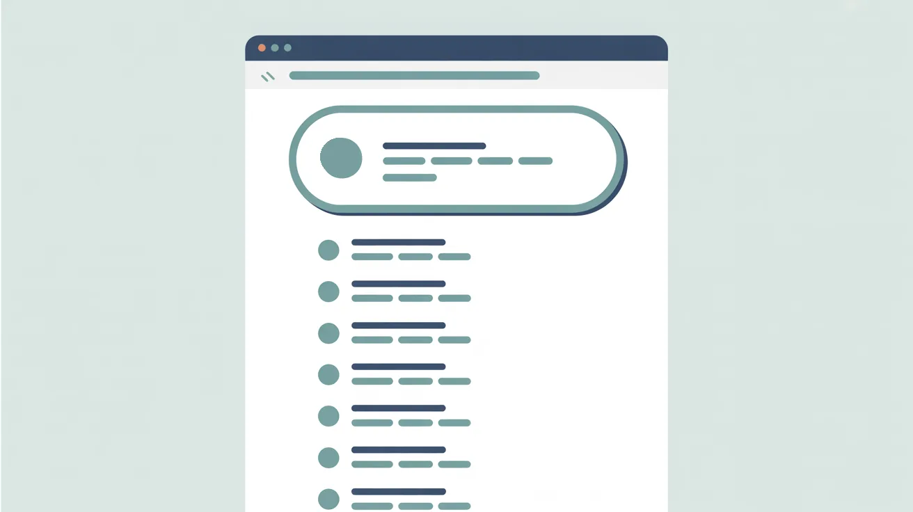 Illustration einer Suchergebnisseite, bei der eine hervorgehobene Antwortkarte oben steht und die Liste der Website-Links darunter blasser erscheint